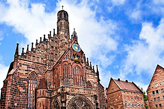 纽伦堡,德国,圣母大教堂,圣母教堂,市场,广场,哥特式,教堂,钟楼