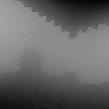 老,中国,建筑,庙宇,浓厚,雾气