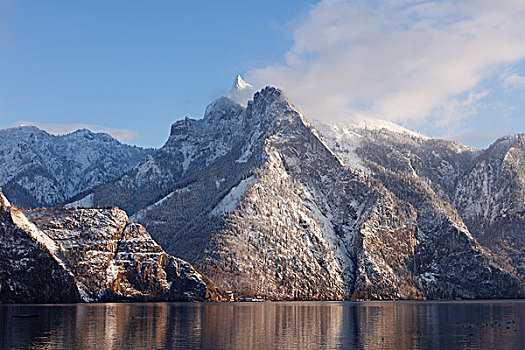 湖,特劳恩湖,山,风景,萨尔茨卡莫古特,上奥地利州,奥地利,欧洲
