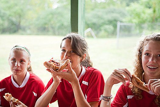 女孩,球员,吃饭,比萨饼