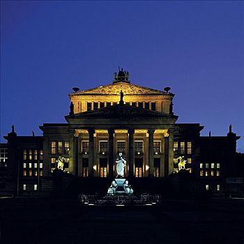 夜晚,光亮,剧院,纪念建筑,柏林,德国,欧洲