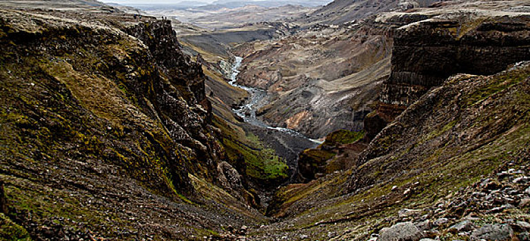 旅游,站立,靠近,悬崖,山谷,冰岛