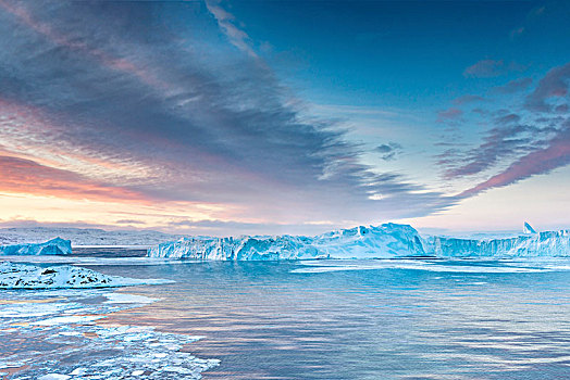 日出,上方,冰河,伊路利萨特,西格陵兰