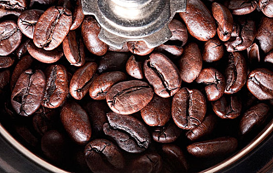 咖啡豆,研磨机,俯拍