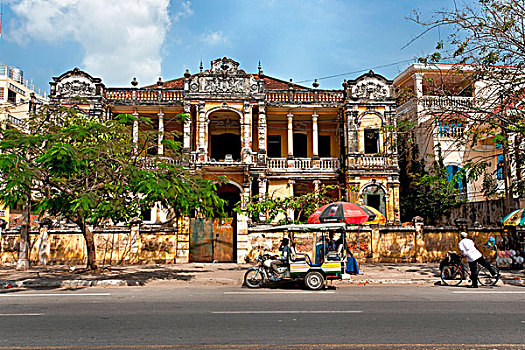 街景,老,建筑,金边,柬埔寨,东南亚,亚洲
