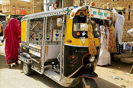 人力车,停放,街上,斋沙默尔,拉贾斯坦邦,印度