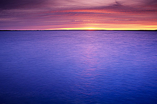 日落,清晰,湖,赖丁山国家公园,曼尼托巴,加拿大