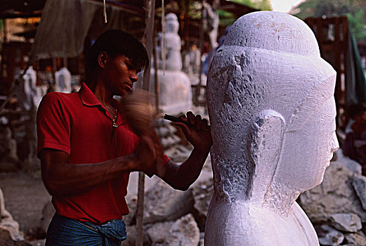 缅甸,曼德勒,石工,雕刻,佛
