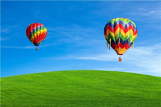 热气球,飞跃,绿色,地点