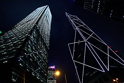 香港,商场,大厦,大楼,中银大厦,贝聿铭,夜景