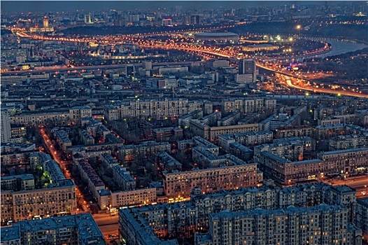 晚间,全景,城市,莫斯科