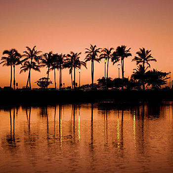 威基基海滩,日落,夏威夷