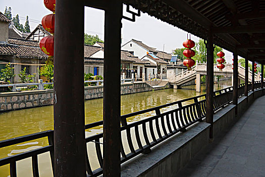 传统,房子,长,走廊,大运河,水城,上海,中国