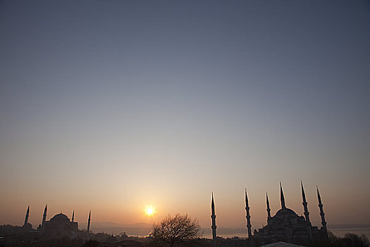 剪影,清真寺,博物馆,蓝色清真寺,圣索菲亚教堂,伊斯坦布尔,土耳其