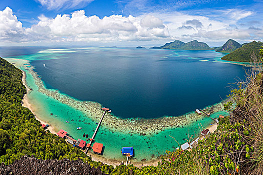 广角,海岸线,热带海岛,山,远景