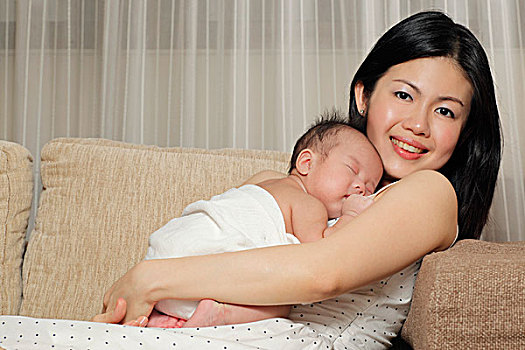 孩子,母親,拿著,睡覺,嬰兒