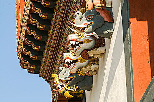 动物头,雕塑,寺院,建筑,不丹