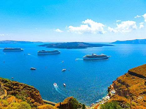 锡拉岛,希腊,美女,风景,码头