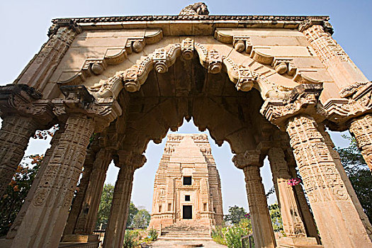入口,庙宇,寺庙,瓜利尔,中央邦,印度