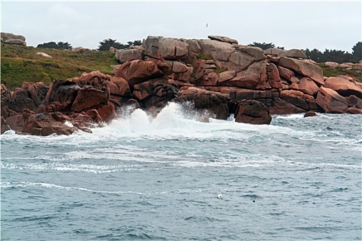 岩石,粉色,花冈岩,海岸