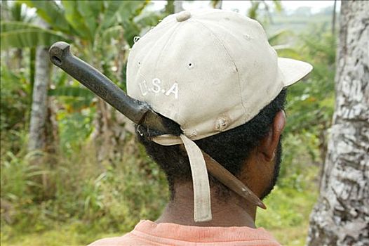 男人,刀,帽,巴布亚新几内亚,美拉尼西亚