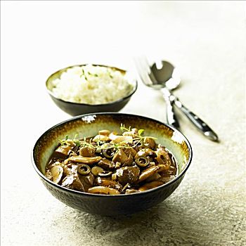 蘑菇炖肉,米饭