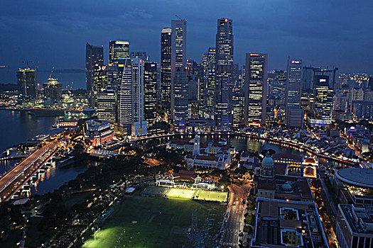 风景,高处,上方,板球,金融,地区,新加坡,河,船,码头,天际线,东南亚