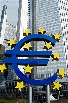 欧元标志,欧洲,中央银行,法兰克福,黑森州,德国