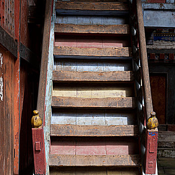 木质,楼梯,宫殿,布姆唐,地区,不丹