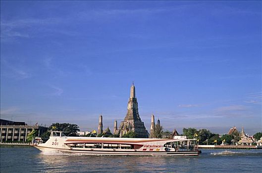 泰国,曼谷,河,巴士,正面,郑王庙