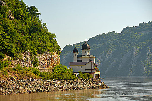 寺院,风景,多瑙河,游船,铁门,国家公园,塞尔维亚,欧洲