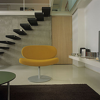现代,黄色,椅子,楼梯,后面
