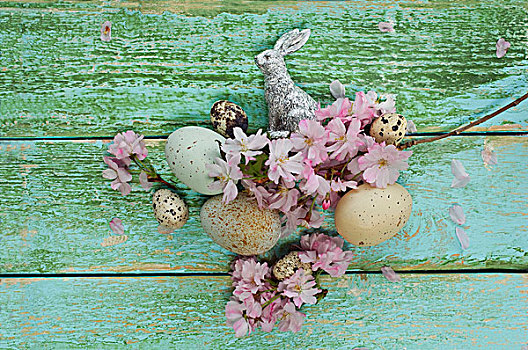 复活节草巢,樱花,复活节彩蛋,蛋,银,复活节兔子,木质,表面