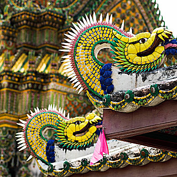彩色,雕塑,龙,华丽,建筑背景,曼谷,泰国