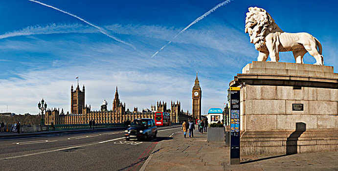 英国,全景,议会大厦,伦敦眼,威斯敏斯特桥,伦敦,红色公交车,黑色,出租车