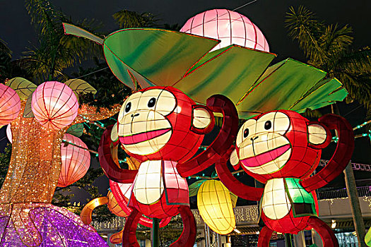 猴子,灯笼,展示,中国,尖沙嘴,九龙,香港,亚洲