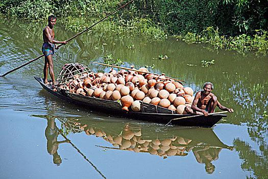 出售,陶器,船,销售,市场,孟加拉,五月,2008年