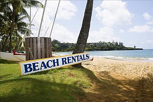 广告牌,海滩,公园,考艾岛,夏威夷,美国
