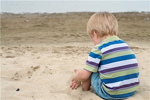 小,幼儿,男孩,后仰,沙滩