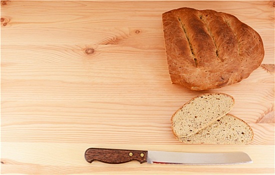新鲜,长条面包,切削,切片,面包刀