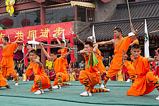 少林,功夫,学生,武器,开幕典礼,郑州,国际,武术,节日,河南,中国,亚洲