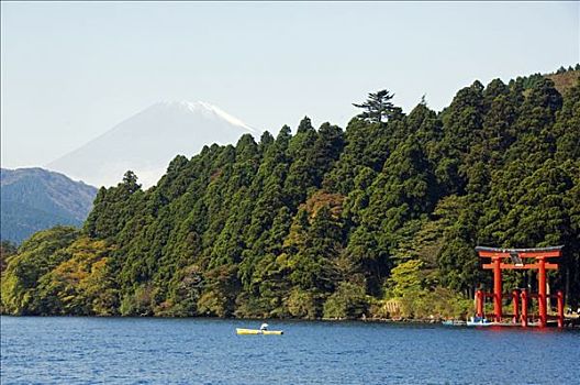 日本,本州,神奈川,富士山,箱根,国家公园,红色,鸟居,背景