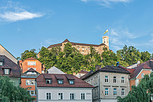 斯洛文尼亚,卢布尔雅那,老城,城堡,大幅,尺寸