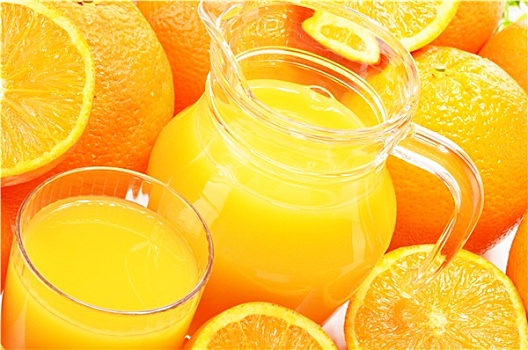 玻璃杯,罐,橙汁,水果