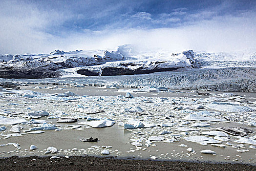 冰岛,冰,大块,冰河,泻湖,山,湖