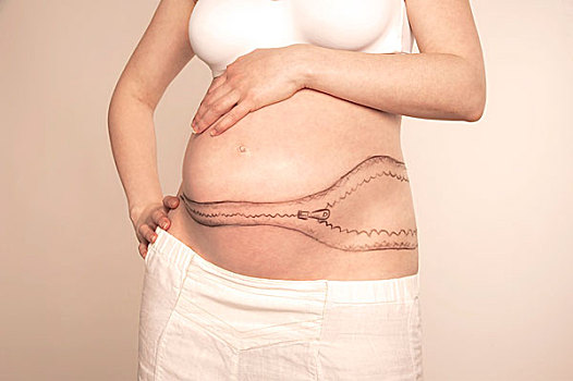 女人,怀孕,腹部,涂绘,拉链,象征