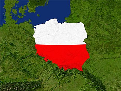 卫星图,波兰,旗帜,遮盖