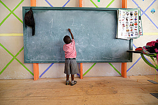 男孩,文字,黑板,学校,海地,北美