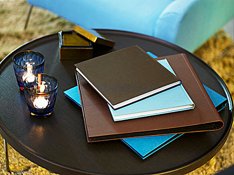 文件夹,茶烛,暗色,边桌