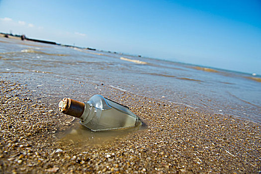瓶子,洗,向上,海滩